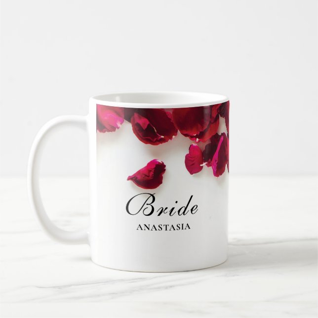 Red Rose Petals Wedding Bride Coffee Mug (Left)