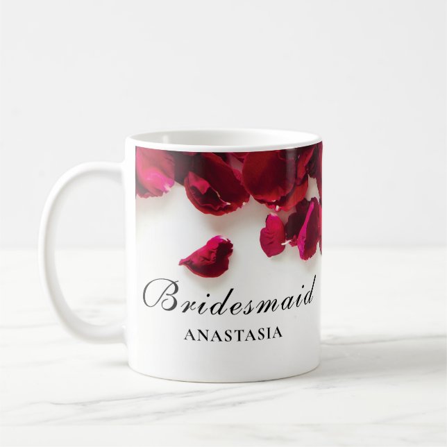 Red Rose Petals Wedding Bridesmaid Coffee Mug (Left)