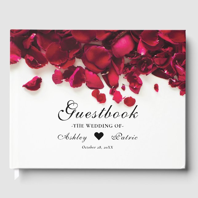 Red Rose Petals Wedding Guest Book (Front)