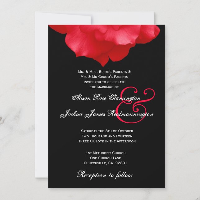RED Rose Petals Wedding Invitation F204 (Front)