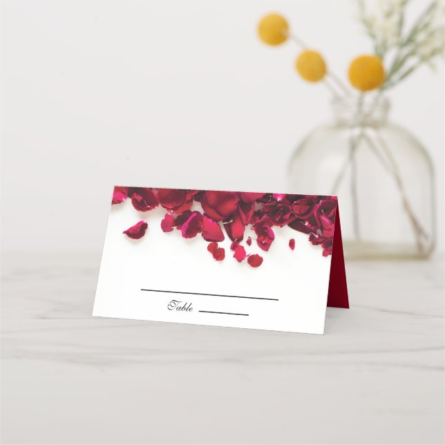 Red Rose Petals Wedding Place Card (Front)