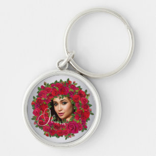 Red Rose Photo Design With Custom Text Key Ring