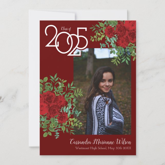 Red Rose Photo Graduation Announcement (Front)