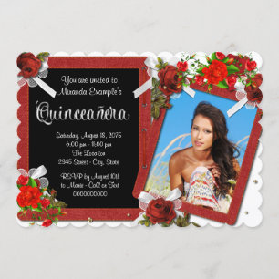 Red Rose Photo Quinceanera Invitation