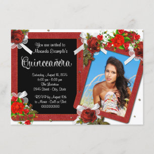 Red Rose Photo Quinceanera Invitation