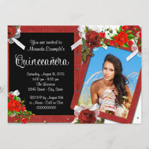 Red Rose Photo Quinceanera Invitation
