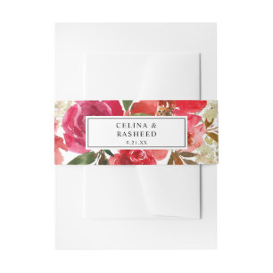 Red Rose & Pink Floral 2 Invitation Belly Band