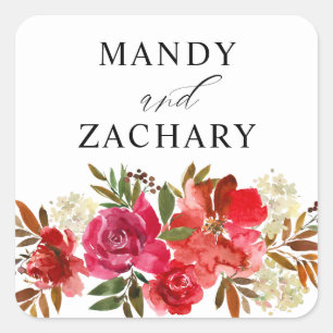 Red Rose & Pink Floral 4 Square Sticker