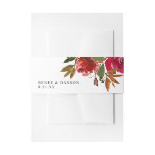 Red Rose & Pink Floral Invitation Belly Band