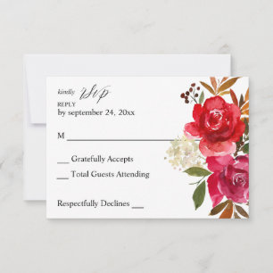Red Rose & Pink Floral no Meal  RSVP Card