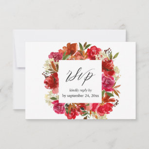 Red Rose & Pink Floral with Meal RSVP  Card
