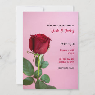Red Rose Pink Romantic Elegant Minimal Wedding Invitation