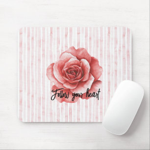 Red Rose Pink Stripes Mouse Mat