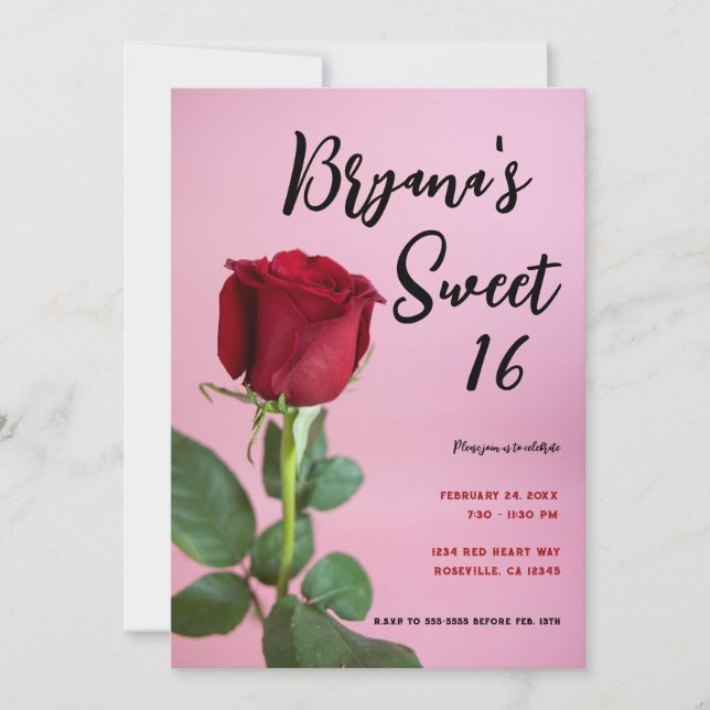 Red Rose Pink Sweet 16 Birthday Party Invitation (Front)