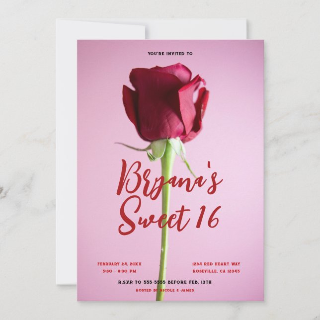 Red Rose Pink Sweet 16 Birthday Party Invitation (Front)