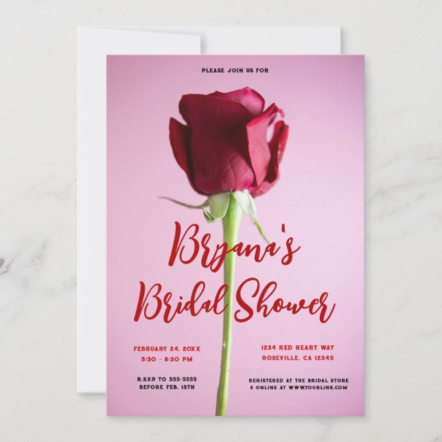 Red Rose Pink Valentine Romantic Bridal Shower   Invitation (Front)