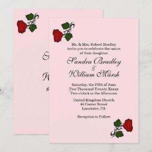 Red Rose Pink Wedding Invitation