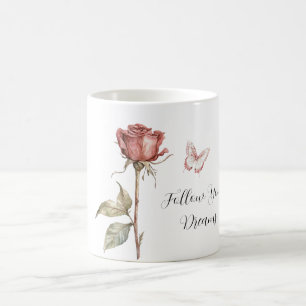 Red Rose Pink White Butterfly Dreams Coffee Mug