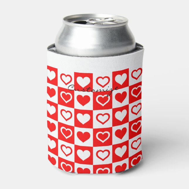 Red Rose Plaid Pattern Thunder_Cove Can Cooler (Can Front)