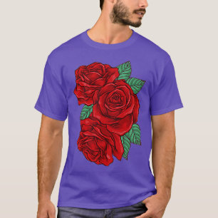 Red Rose Pocket Design Floral Print Bouquet for Me T-Shirt