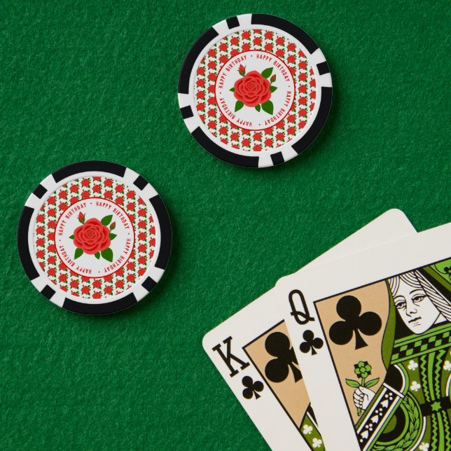 Red Rose Poker Chips For Birthdays (Poker Table (Double))