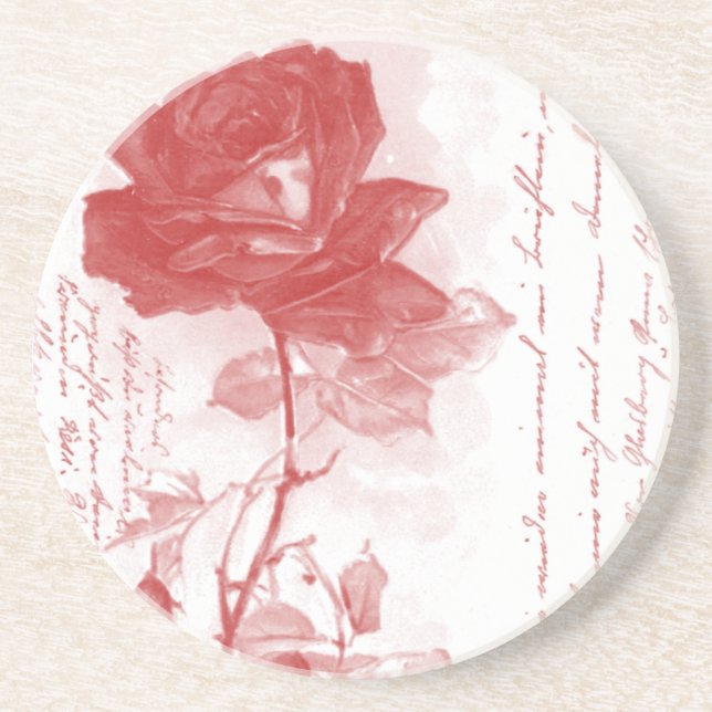 Red Rose Postcard Design Coaster (Front)