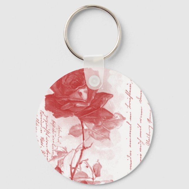 Red Rose Postcard Design Key Ring (Front)
