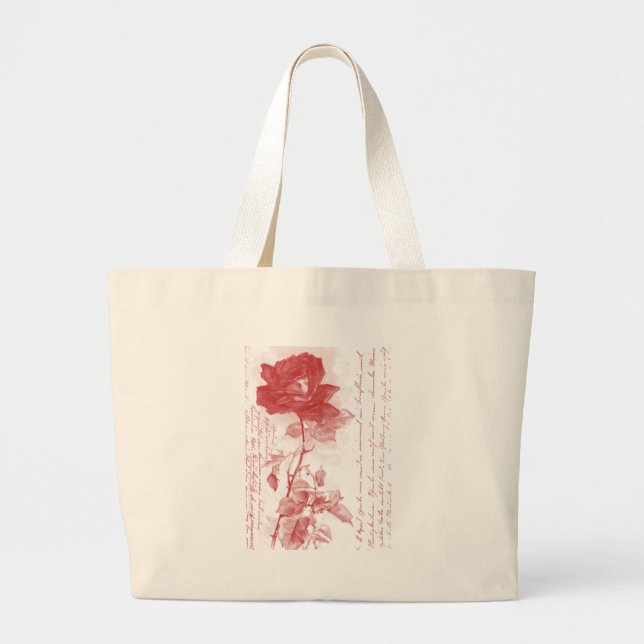 Red Rose Postcard Design Large Tote Bag (Front)