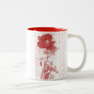 Red Rose Postcard Design Two-Tone Coffee Mug