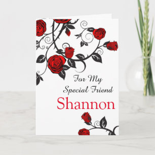 Red Rose Print Custom Name Birthday Card-Friend Card