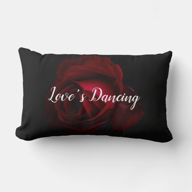 Red, rose print lumbar cushion (Front)