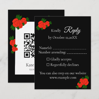 Red Rose QR Code Wedding RSVP Card
