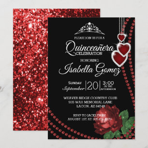 Red Rose Quinceañera Celebration Invitation