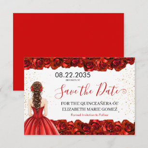 Red Rose Quinceañera Save the Date Card