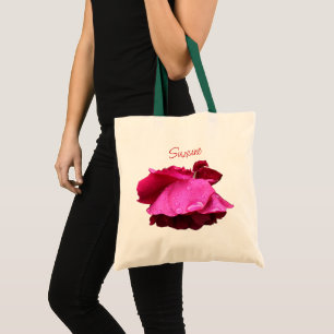 Red Rose Raindrops Floral Personalised Tote Bag