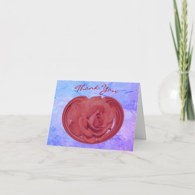 Red Rose Raindrops Flower Art Thank You Card (Front)