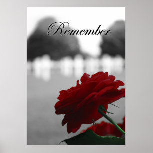 Red Rose Remember Memorial Day Poster