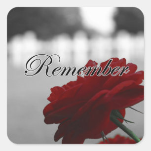 Red Rose Remember Memorial Day Square Sticker