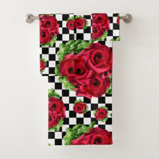 Red Rose Rockabilly Check Bath Towel Set