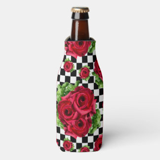 Red Rose Rockabilly Check Bottle Cooler