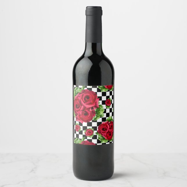 Red Rose Rockabilly Check Wine Label (Front)