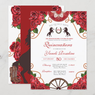 Red Rose Rodeo Western Charro Quinceanera Invitation