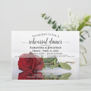 Red Rose Romantic Chic Wedding Rehearsal & Dinner Invitation
