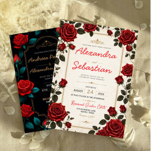 Red Rose Romantic Floral Elegant Rose Garden Invitation