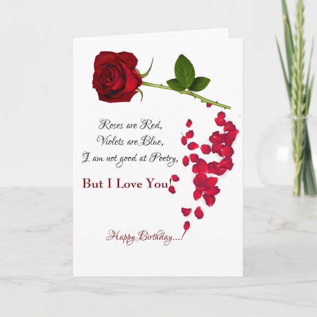 Red Rose Romantic I Love You Birthday Card (Front)