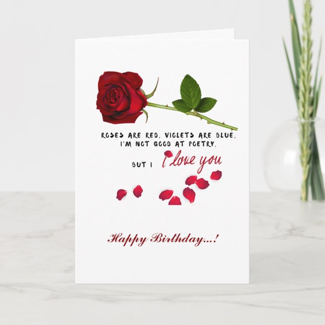 Red Rose Romantic I Love You Birthday Card (Front)