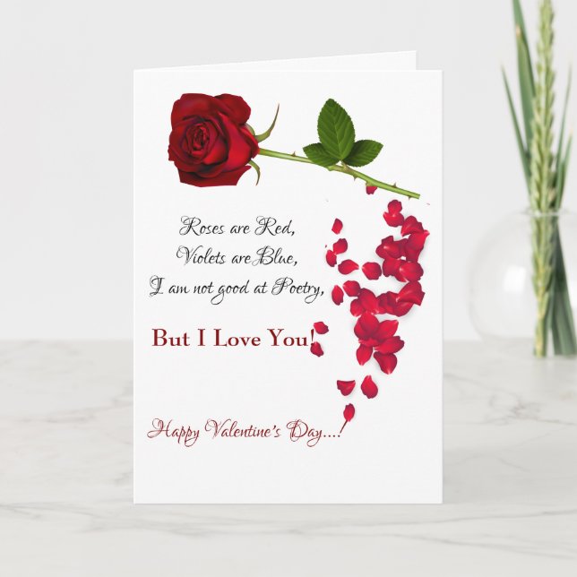 Red Rose Romantic I Love You Valentine's Day Card (Front)