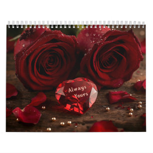 Red Rose Romantic Valentine Couple 2026 Desk Calendar