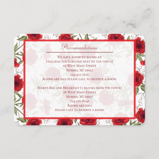 Red Rose Romantic Wedding Enclosure Card (Front)
