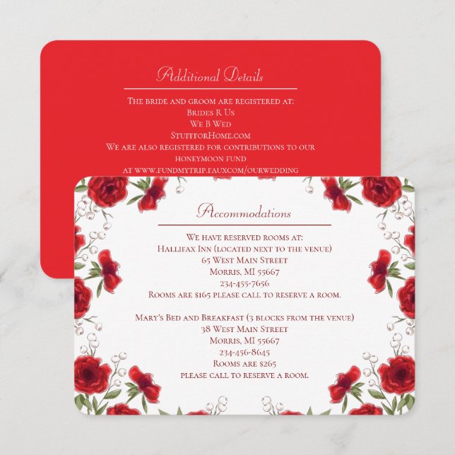 Red Rose Romantic Wedding Enclosure Card (Front/Back)